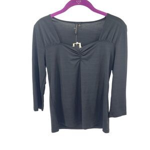 Susan Lawrence NEW long sleeve black stretch top blouse shirt